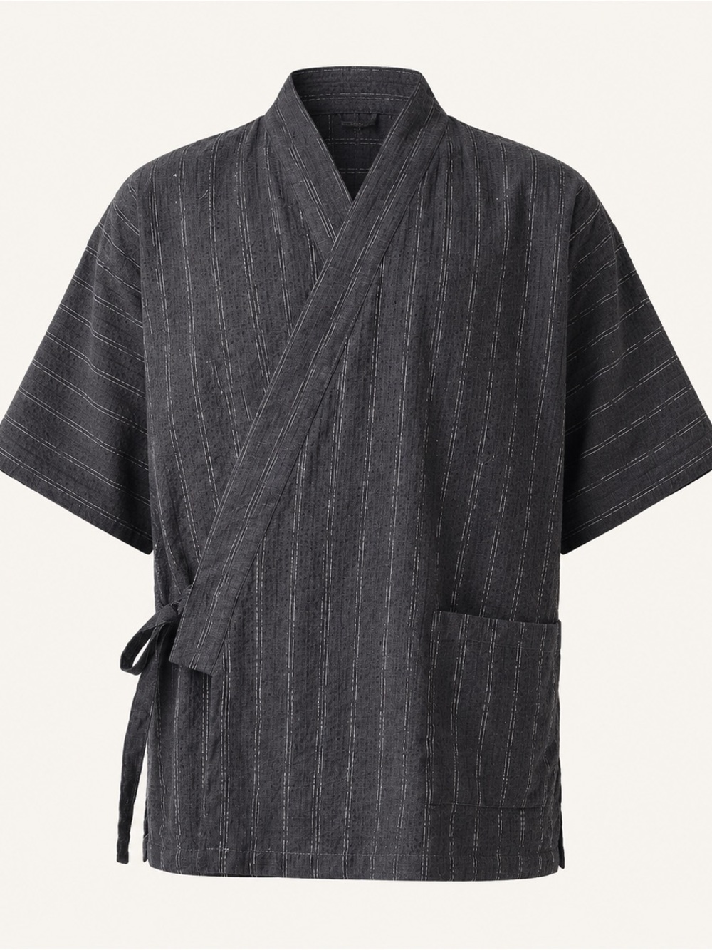Terakoya Cotton Kimono Top Black White Stripe NWT Large